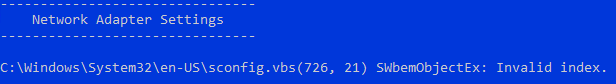 Network Adapter Settings Invalid Index